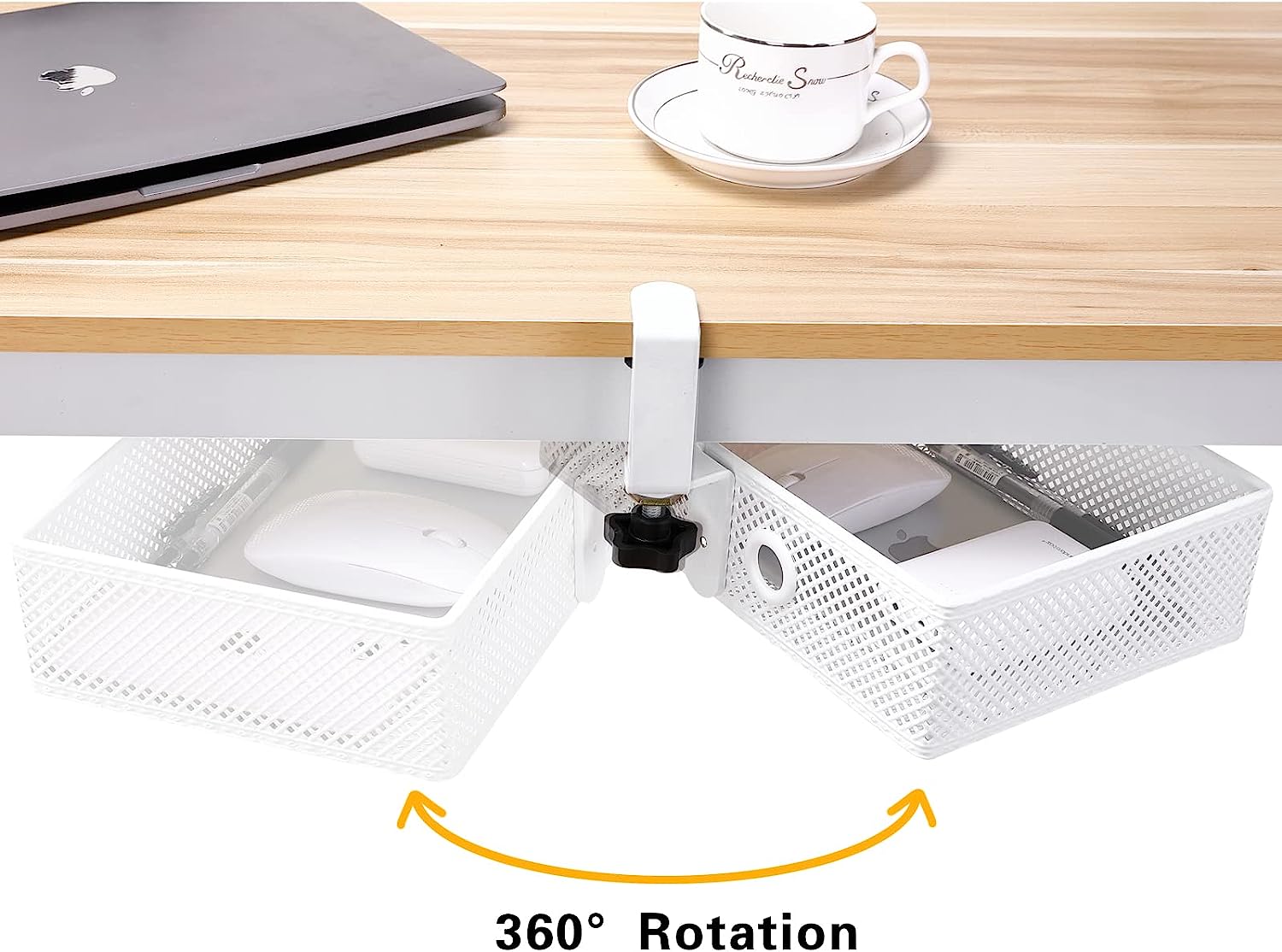 Euyona Mesh Desk Organizer and Clamp-on Swivel Pencil Drawer, Desk Hidden Desk Organizer Extra Sturdy C-Clamp Mount System and Easy to Instal, Home Office Art Supply Storage Box (Black) - Image 3